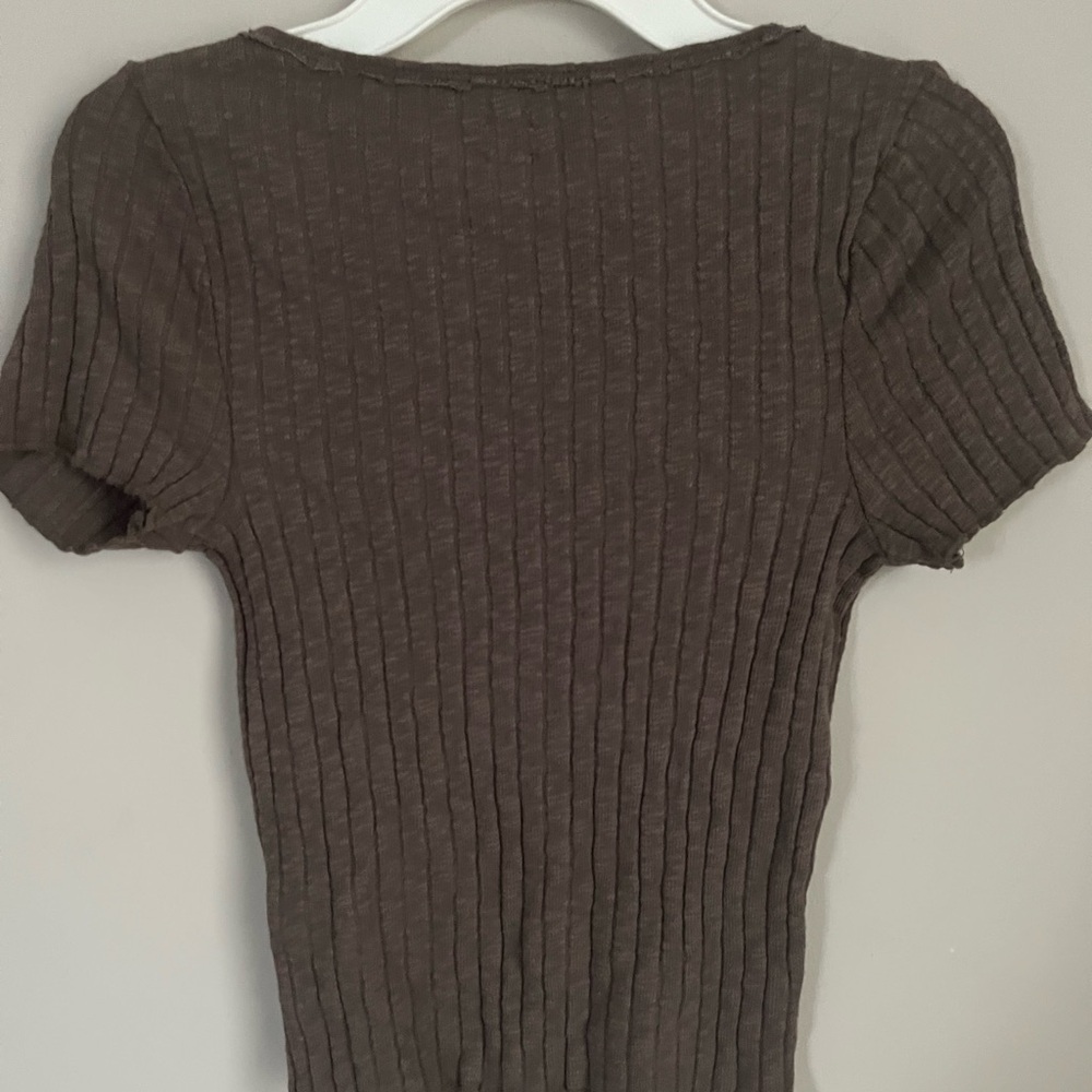 BDG Brown Fitted Ribbed Bodysuit Short Sleeve - Picture 2 of 5